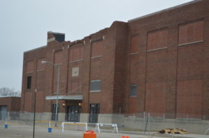 The historic Muncie Fieldhouse - after suffering recent storm damage.